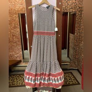 Ulla Johnson Coral and Cream Patterned Sleeveless Maxi Dress